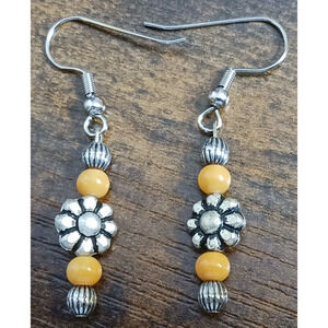 Handcrafted Orange Glass Beaded Flower Spacers Dangle Earrings Fashion Jewelry